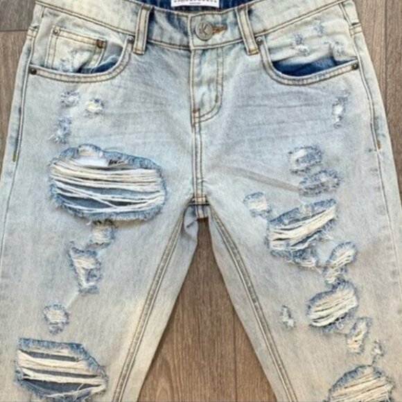 Free People One Teaspoon Awesome Baggies Jeans Straight leg Frayed Light Wash - Picture 3 of 15